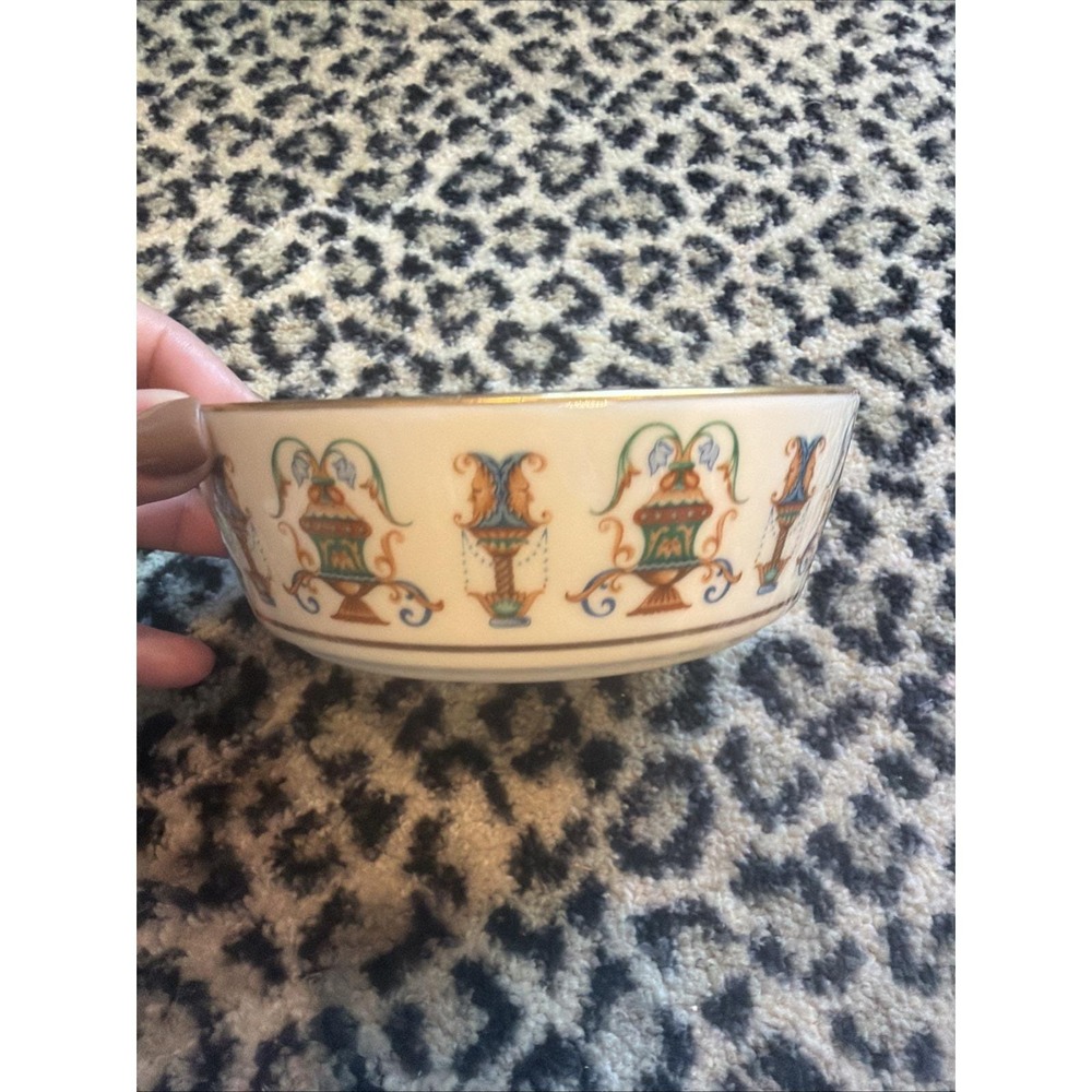 Lenox Lido Bowl 1970s 24K Gold Porcelain 5.75" Neo-Classical Columns Salad Bowl